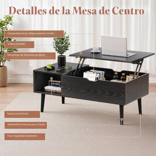 Vista 6 de OLIXIS Mesa de Centro de Café de Madera con Tapa Elevable con Compartimento Oculto y Estante de Almacenamiento Grande, Mesa de Comedor Central