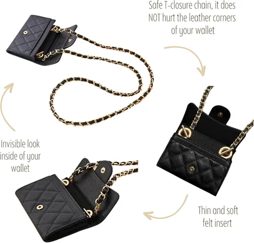 Vista 6 de Kit de conversión de tarjetero para billetera pequeña con solapa y correa de cadena, cartera pequeña clásica en cadena, kit convertidor cruzado