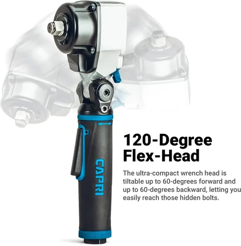 Vista 3 de Capri Tools, llave de impacto de aire de 1/2 pulgada con cabeza flexible, 400 pies-libras.