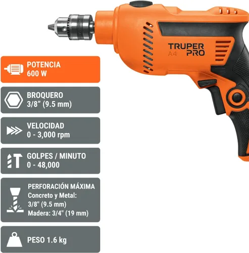 Vista 2 de Rotomartillo 3/8, profesional, 550 W