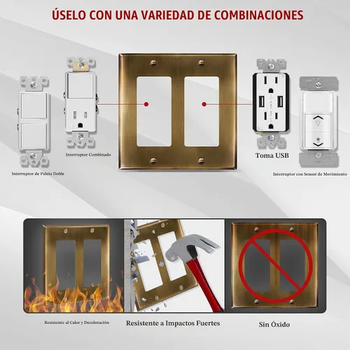 Vista 6 de ENERLITES Placa decorativa doble de metal para interruptor o receptáculo, placa de pared de acero inoxidable, resistente a la corrosión