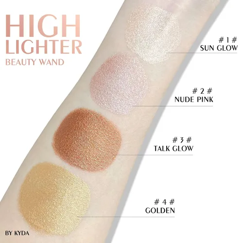 Vista 5 de KYDA Varita iluminadora líquida, iluminador facial brillante para construir, resaltador brillante, bronceador, cobertura suave mezclable con Dorado