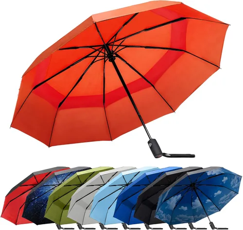 Vista 9 de RainPlus Windproof Travel Umbrella - Compact, Automatic, Folding and Portable - Umbrellas For Rain for Men and Women - Car, Backpack, Purse, Strong