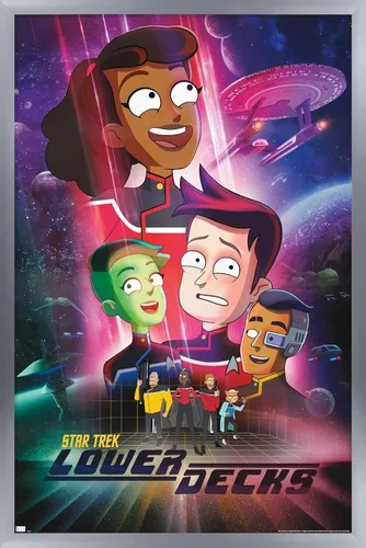 Vista 10 de Star Trek: Lower Decks - Póster de pared de arte clave, 22.4 pulgadas de largo x 14.7 pulgadas de ancho, versión enmarcada de madera de granero