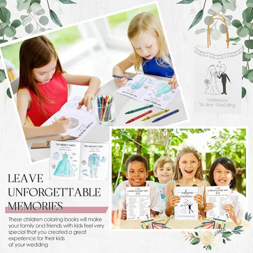 Vista 7 de Gueevin - Juego de 48 libros para colorear de boda para niños, crayones Wedding Activities for Kids, Kids Wedding Favors, Activity Pages and