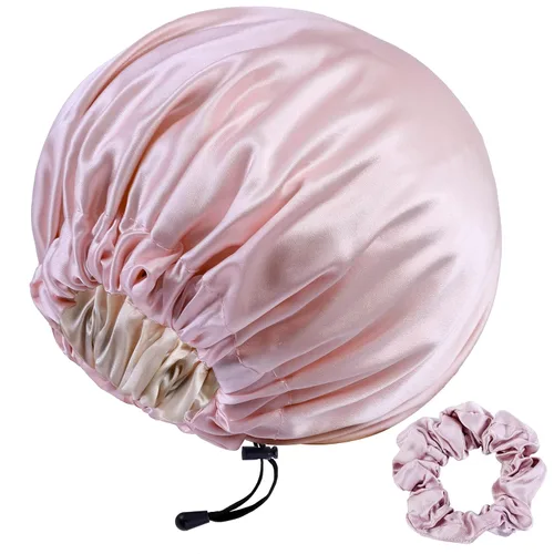 Vista 11 de RedJoe 22 Momme - Gorro de seda de morera 100 % para dormir, gorro de dormir ajustable de seda para mujeres y hombres, para el cuidado del cabello