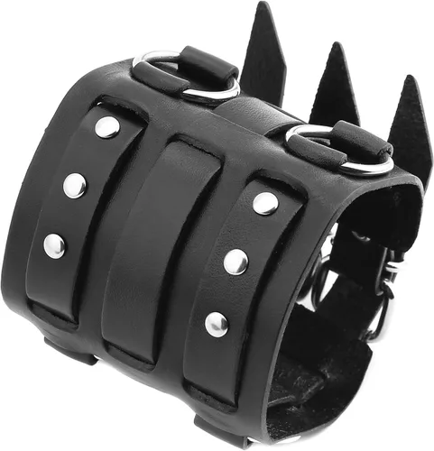 Vista 5 de HZMAN Anillo de aleación para hombre, pulsera de cuero genuino, tono plateado, ajustable