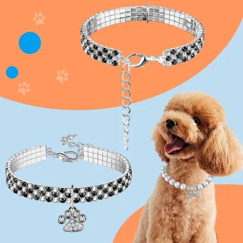 Vista 5 de Sanwuta - 4 collares de perlas para perro, diamantes de imitación