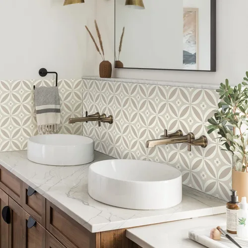Vista 21 de Alwayspon 12 calcomanías de azulejos de pared retro florales mate para transferir, despegar y pegar, calcomanías de vinilo autoadhesivas