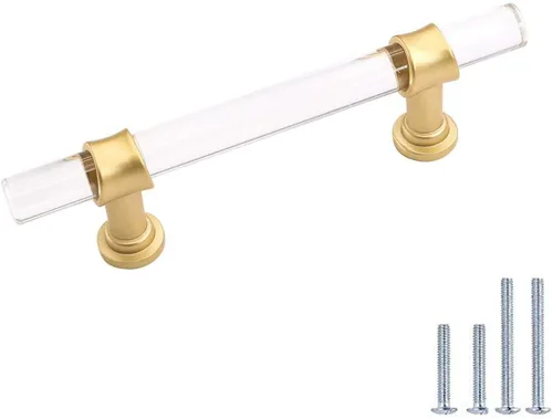 Vista 5 de homdiy LS9165GD76 - Tiradores acrílicos de latón cepillado para cajones, manijas de gabinete transparentes para cajones de tocador, manijas