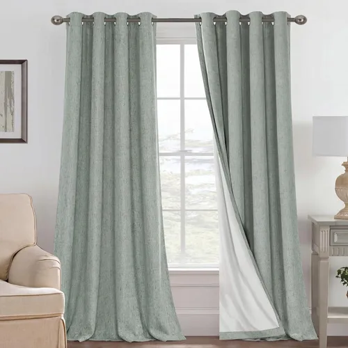 Vista 170 de H.VERSAILTEX Cortinas 100% opacas con aislamiento térmico, texturizadas, de lino, con bloqueo completo de calor y luz, para sala de estar y Negro