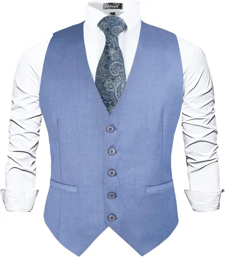Vista 11 de Alizeal Chaleco de Traje de Negocios Clásico de Color Sólido para Hombre de Ajuste Regular Chaleco de Esmoquin para Boda