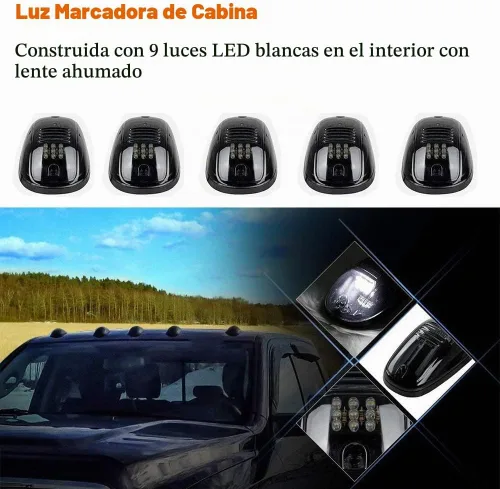 Vista 2 de NPAUTO 5 luces LED ahumadas para cabina blanca 9 luces LED de liquidación para techo superior de techo, luces de circulación de repuesto