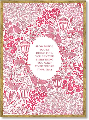 Vista 30 de Arte de pared "Slow Down You’re Doing Fine" Retro Minimalista Motivacional Cita Musical Póster Inspirador Letras de Canciones de Media Siglo en Tela