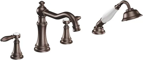 Vista 10 de Moen TS21104BG Weymouth - Kit de grifería romana de dos manijas con ducha de mano, requiere válvula, oro cepillado