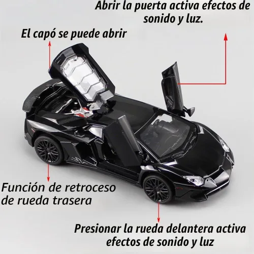 Vista 2 de iLooboo Vehículo de juguete coleccionable de aleación Aventador negro con luces y sonido