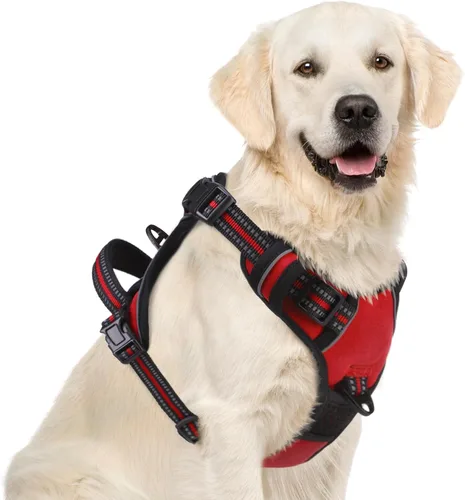 Vista 8 de PUPTECK Arnés táctico sin tirones para perro, tamaño mediano, arnés reflectante ajustable con asa para perro, de fácil control, cómodo y suave