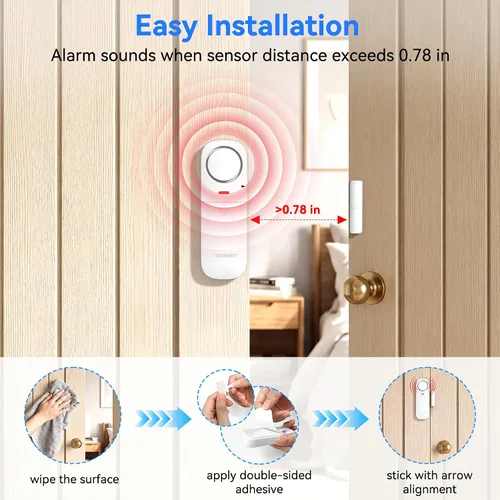 Vista 5 de TECKNET Alarmas de puerta cuando se abre, alarma con sensor de puerta inteligente WiFi de 2.4 G y timbre, alertas de aplicación, alarmas de puerta