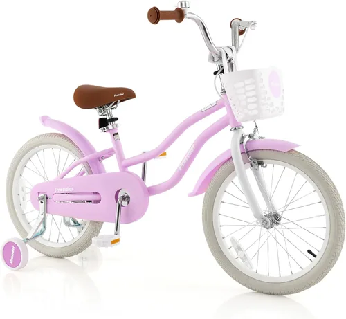 Vista 22 de BABY JOY Bicicleta infantil, 12 14 16 18 20 pulgadas, para niños y niñas, con asiento ajustable, cesta removible, freno de mano y freno