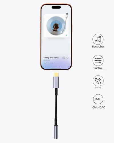 Vista 2 de Adaptador USB C a conector de auriculares de 3.5mm – Dongle de audio HiFi, cable tipo C a auxiliar hembra compatible con iPhone 17/16/15 Pro Max Gris