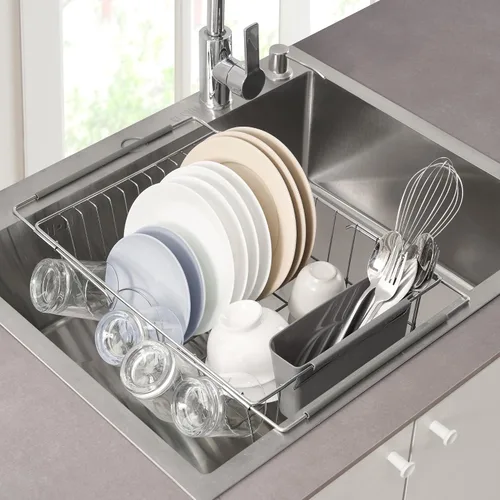 Vista 8 de Escurridor de platos extensible sobre el fregadero a 24.5 pulgadas, estación de secado extensible rectangular de cocina que ahorra espacio