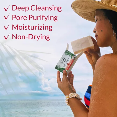 Vista 5 de Barra de jabón Coco Fiji para cara y cuerpo infundida con aceite de coco orgánico, Awapuhi Seaberry, aceite esencial, jabón natural para hidratar