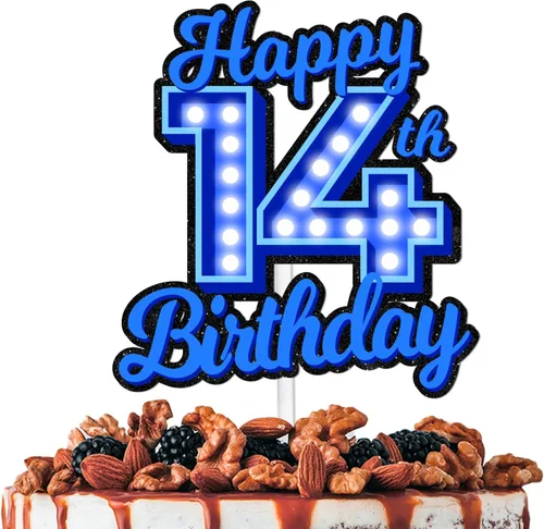 Vista 11 de Decoración de pastel de cumpleaños 10 con purpurina azul Let's Glow Crazy Party Theme Decor Supplies Men Women Happy Birthday 10 Anniversary Party