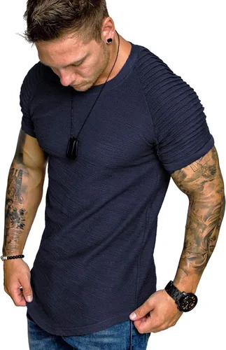 Vista 25 de COOFANDY Camiseta Muscular para Hombre de Manga Raglán Plisada Camiseta de Culturismo para Gimnasio Manga Corta Camisas de Entrenamiento de Moda