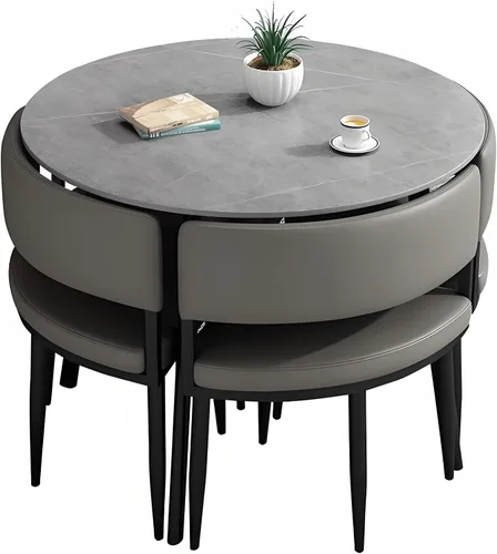Vista 11 de YVYKFZD Office Reception Room Club Table and Chair Set, Simple Round Conference Table Coffee Table, Kitchen Dining Table Set for 4, Industrial Blue