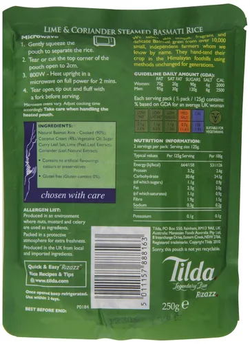 Vista 3 de Tilda - Arroz Basmati al vapor con lima y cilantro, 8.82 oz (paquete de 6)