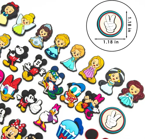 Vista 3 de Paquete de 45 dijes de zapatos de dibujos animados para niñas, adolescentes, niños, mujeres, lindos dijes para zapatos para niños, pines de zapatos