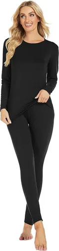 Vista 3 de Conjunto de ropa interior térmica de forro polar para mujer, ultra suave, cálido, conjunto de pantalones largos