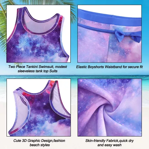 Vista 5 de Belovecol - Traje de baño de dos piezas estilo tankini para el verano y la playa, con camiseta de protección y shorts, tallas de 4 a 11 años