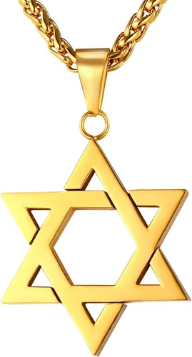 Vista 17 de U7 - Collar con Estrella de David para hombres y mujeres, dije hexagonal de acero inoxidable con cruz/piedra de rubí/collares clásicos judíos