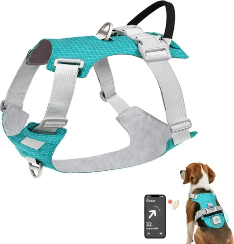 Vista 9 de Joytale Arnés para perro sin tirones con soporte para AirTag, arnés suave de seguridad nocturna para perro con asa de control y 2 clips, chaleco