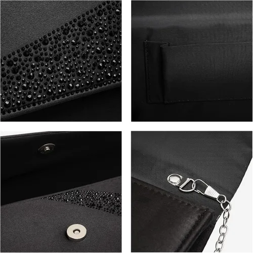 Vista 4 de Dasein Bolso de noche de satén con diamantes de imitación para mujer, bolso brillante con purpurina brillante para fiesta, boda, cóctel, baile
