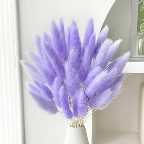 Vista 12 de 60 piezas de flores secas de cola de conejo, arreglo floral natural seco, ramo de decoración de hierba seca, flores eternas secas para el hogar