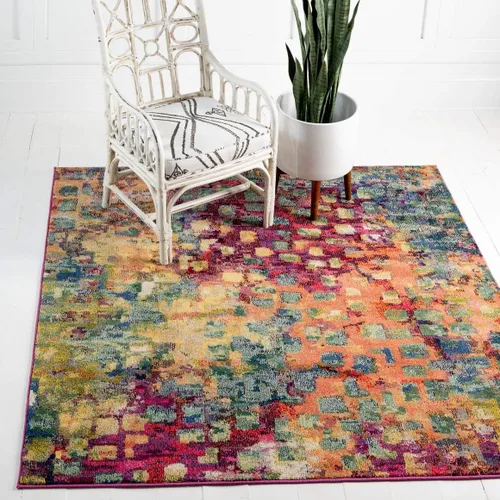 Vista 15 de Unique Loom Jardin Collection - Alfombra moderna, vibrante, abstracta y colorida (rectangular de 2 x 3 pies, multi/azul)