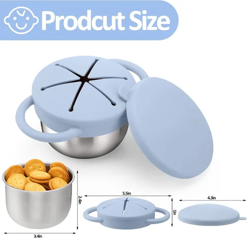 Vista 2 de Paquete de 2 Tazas de Aperitivos de Acero Inoxidable para Niños Pequeños - 9 OZ Recipientes de Aperitivos para Bebés a Prueba de Derrames