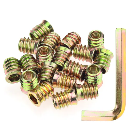 Vista 26 de Juego de 142 piezas: Insertos roscados de 1/4"-20 (10mm, 15mm, 20mm, 25mm), tuercas e insertos de madera para tornillos de muebles de madera, azul