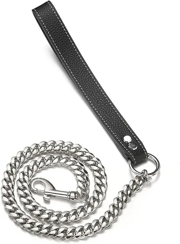 Vista 10 de Correa de cadena para perro de oro de 18 quilates, 0.43 pulgadas, a prueba de masticación, cadena de eslabones cubanos de acero inoxidable 316L