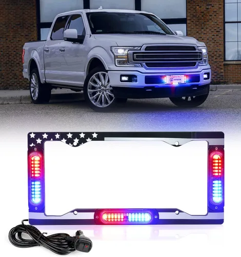 Vista 12 de Xprite Luz estroboscópica de matrícula de 36 LED, luces estroboscópicas delanteras/traseras con bandera de EE. UU., 22 modos de parpadeo, luz