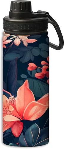 Vista 10 de Conjunto de botella de agua de acero inoxidable de 18 onzas con patrón de símbolos científicos, botella de agua deportiva aislada al vacío, doble