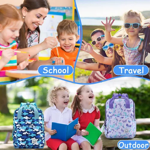 Vista 8 de VASCHY - Mochila para niños y niñas de 3 a 6 años, mochila preescolar ligera para niños con correa para el pecho Tiburones azules