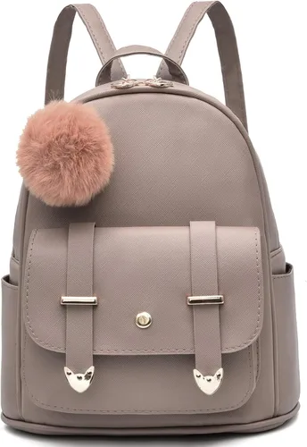 Vista 8 de I IHAYNER Mochila de moda para niñas, mini mochila para mujeres, adolescentes y niñas, monederos de piel sintética con pompón, bolsa de hombro