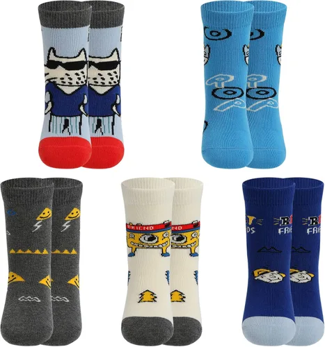 Vista 2 de HUMAN FEELINGS Calcetines para niños calcetines deportivos para niños de 4 a 12 años paquete de 5 pares de calcetines de vestir Azul-Blanco