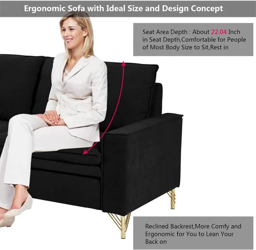 Vista 5 de mikibama Sofá jacquard de 78.54 pulgadas para sala de estar, sofás modernos de mediados de siglo con patas de metal dorado, sofá suave armado de 3