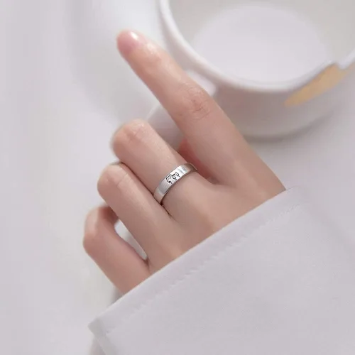 Vista 3 de Encantadores anillos de plata de ley S925 con diseño de gato, para él y ella, ajustable, para aniversario, compromiso, compromiso, amor, juego