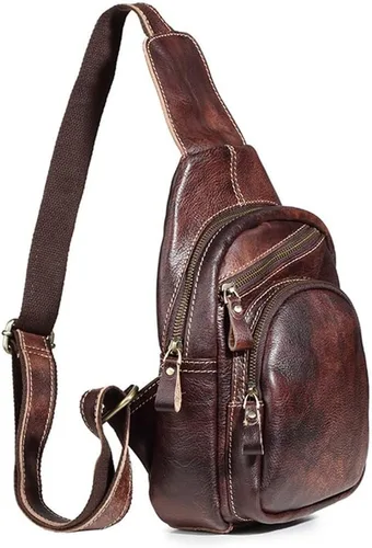 Vista 3 de Ztimi Bolso de hombro para hombre, bolso de mensajero, bolso de pecho para hombre, bolso cruzado casual, bolso retro pintado a mano