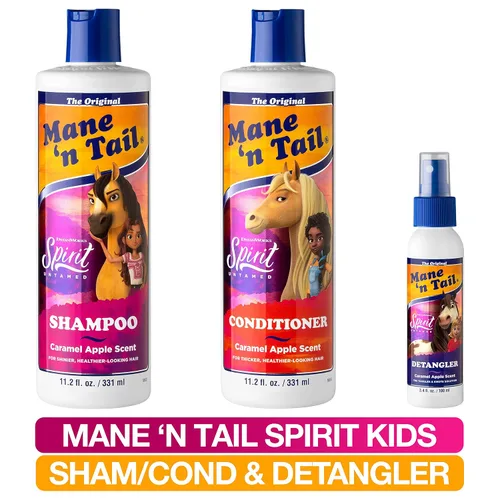 Vista 3 de Mane 'n Tail Spirit Untamed - Juego de champú, acondicionador y desenredante – Aroma a manzana caramelo, fórmula suave de aceite de coco para niños